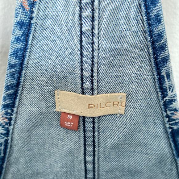 ANTHROPOLOGIE Pilcro Painters Denim Overalls Floral Shabby Chic Size 30 NWT New - Picture 7 of 13